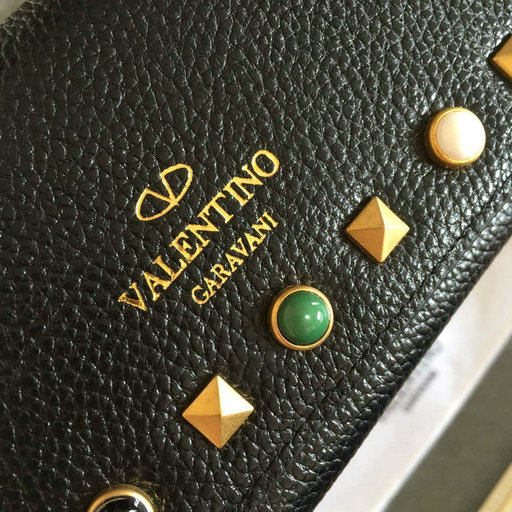2016 New Valentino Rockstud Rolling Continental Wallet in Black ...