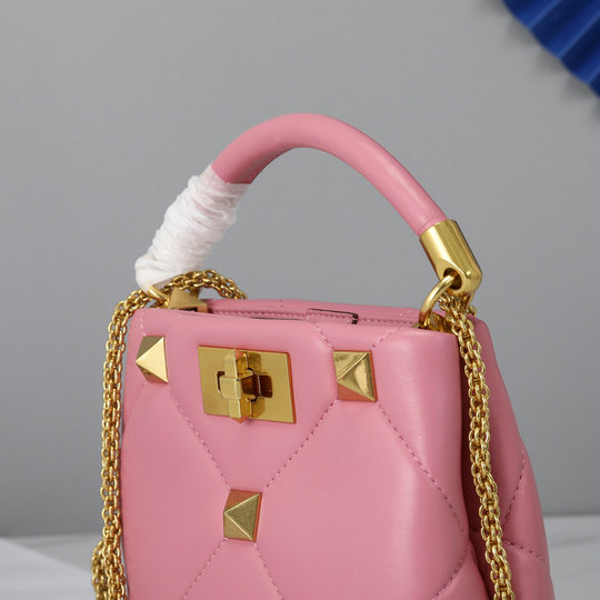 2021 Valentino Mini Roman Stud The Handle Bag in Flamingo Pink Nappa ...