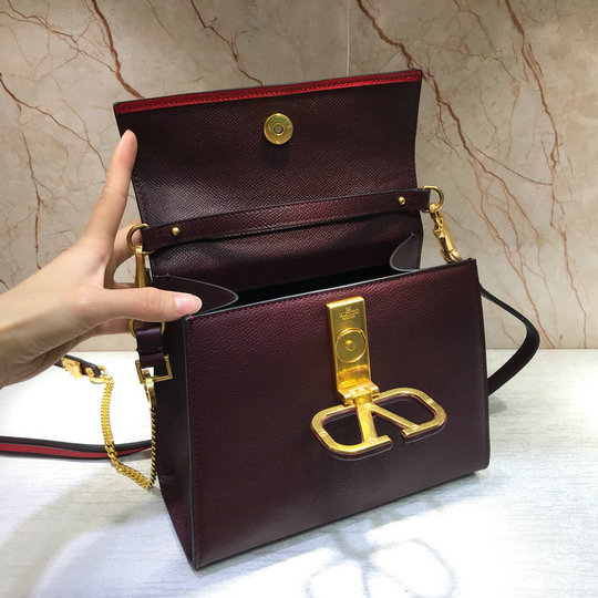 2020 Valentino Mini Vsling Handbag in Maroon Grainy Calfskin Leather ...