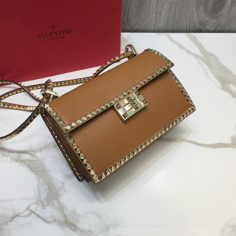 2018 New Valentino Rockstud No Limit Shoulder Bag in Brown Leather ...