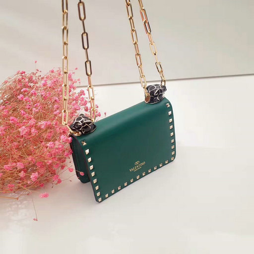 2017 F/W Valentino Small Rockstud Panther Chain Shoulder Bag in Green ...