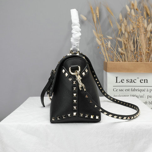 2019 Valentino Rockstud Handbag in Black Grain Calfskin Leather ...