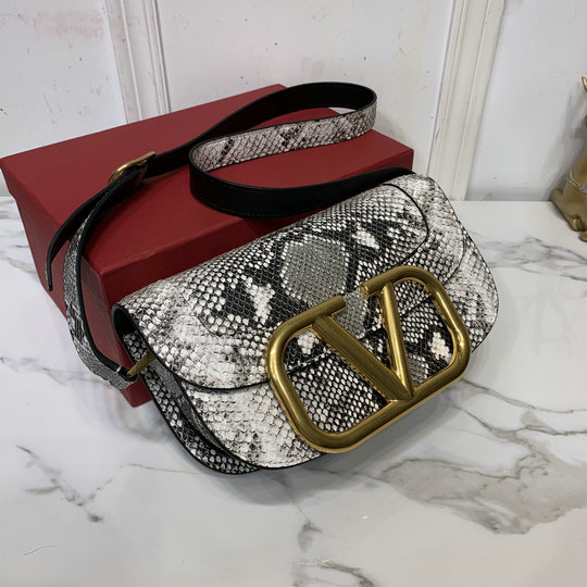 2020 Valentino Supervee Snake-Print Shoulder Bag with maxi metal logo ...