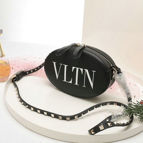 2018 New Valentino Rockstud Round Crossbody Bag in VLTN Print Calf ...