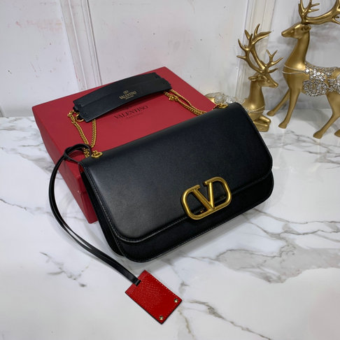 2019 Valentino VLOCK Brushed Calfskin Shoulder Bag in Black [001601 ...