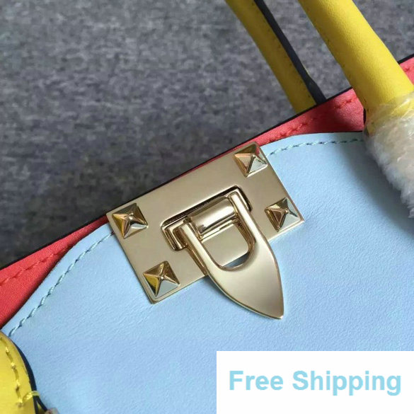 2016 Resort Valentino Four-Color Rockstud Medium Double Handle Shopper Bag - Click Image to Close