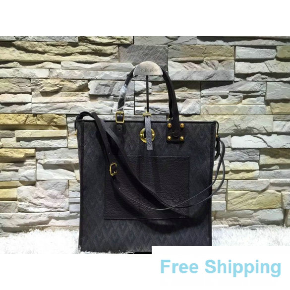 Valentino Rockstud Jacquard Fabric Top Handle Bag in Black