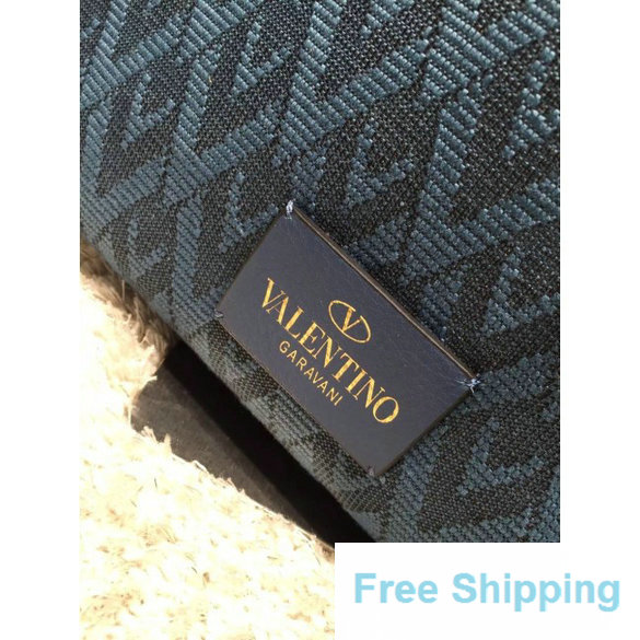 Valentino Rockstud Jacquard Fabric Top Handle Bag in Blue