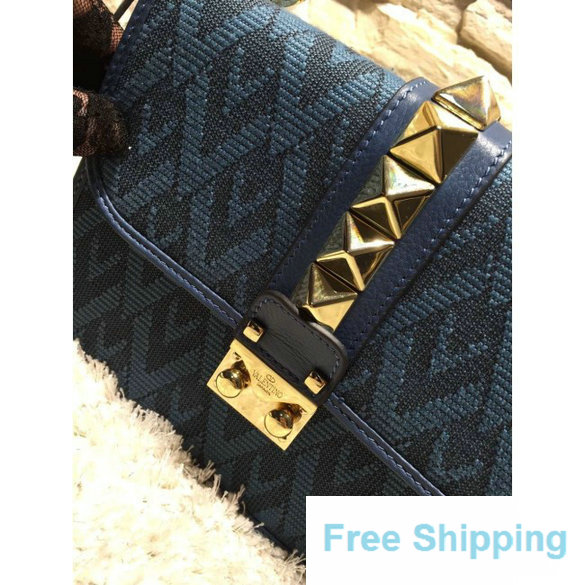 Valentino Small Fabric Chain Shoulder Bag Blue