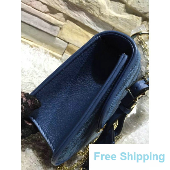 Valentino Small Fabric Chain Shoulder Bag Blue - Click Image to Close