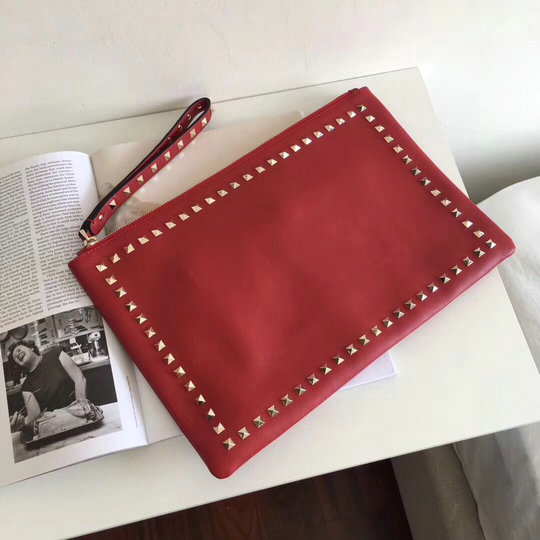 Valentino Large Rockstud Clutch in red leather