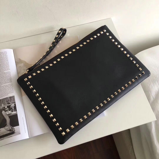 Valentino Large Rockstud Clutch in black leather